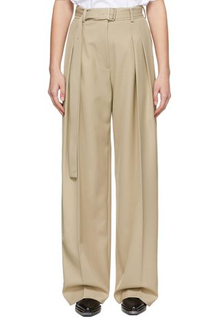 System + Beige Polyester Trousers
