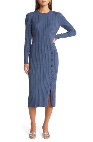 Open Edit + Button Sweater Midi Dress