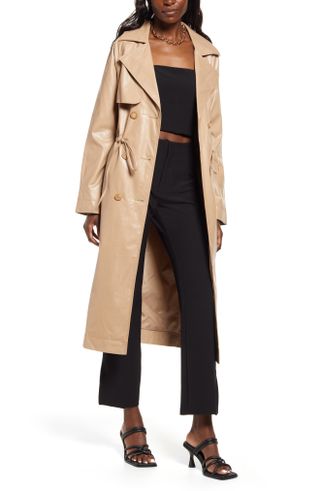 Open Edit + Faux Leather Trench Coat