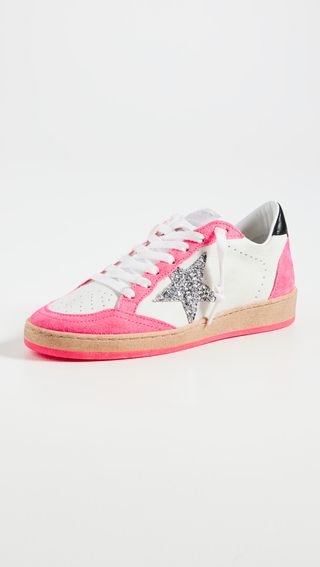 Golden Goose + Ballstar Leather and Glitter Star Sneakers