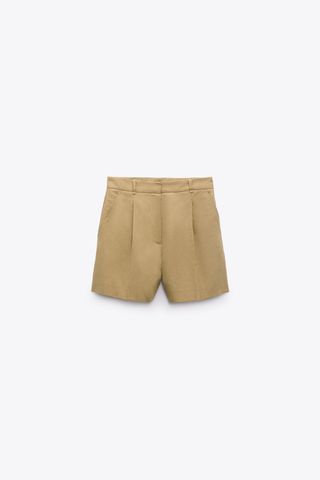 Zara + Linen Blend Pleated Shorts