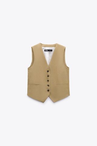 Zara + Linen Blend Tailored Vest