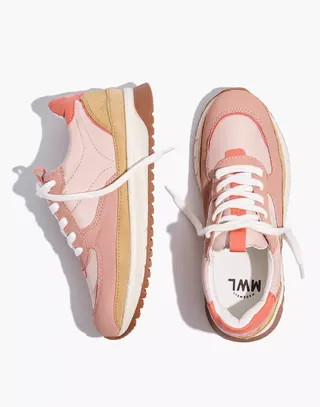 Madewell + Kickoff Trainer Sneakers in (Re)sourced Nylon and Pink Nubuck