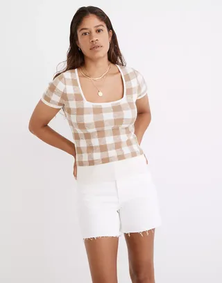Madewell + Square-Neck Sweater Tee in Gingham