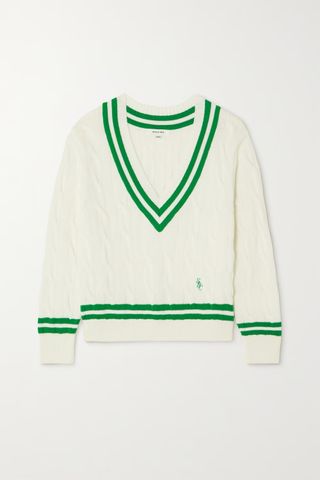 Sporty & Rich + Striped Cable-Knit Cotton Sweater