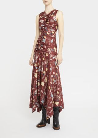 Ulla Johnson + Alma Floral Silk Handkerchief Midi Dress