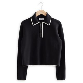 & Other Stories + Contrast Knit Cotton Blend Polo Sweater