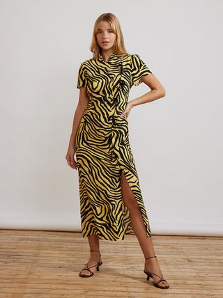 Kitri + Leia Yellow Zebra Print Midi Dress