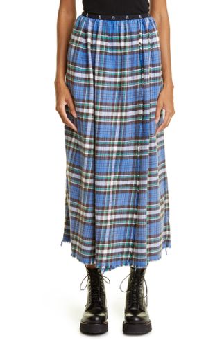 R13 + Distressed Plaid Cotton Midi Skirt