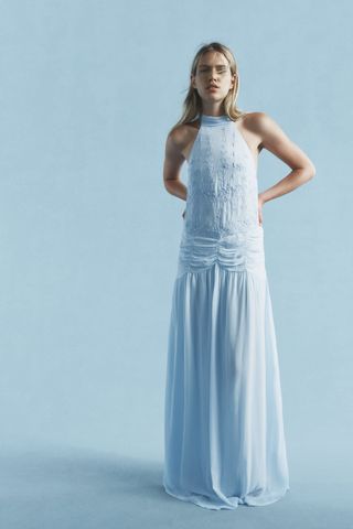 Zara + Embroidered Ruched Dress
