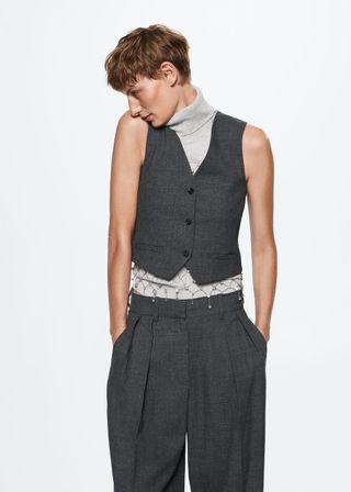 Mango + Check Wool-Blend Suit Waistcoat