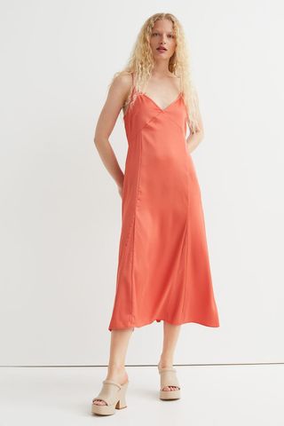 H&M + V-Neck Satin Slip Dress