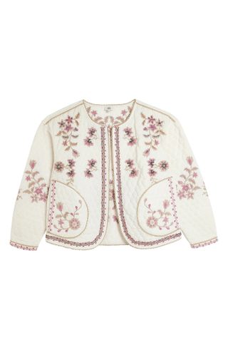 River Island + Embroidered Quilted Cotton Jacket