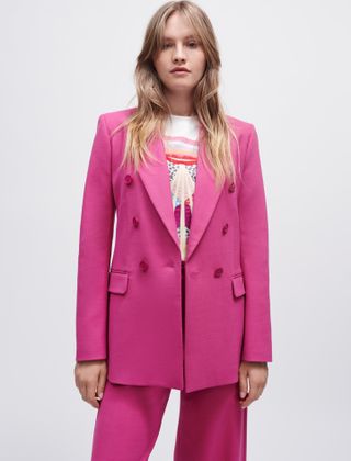 Maje + Stretch Double Breasted Suit Jacket