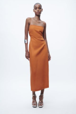 Zara + Linen-Blend Midi Dress