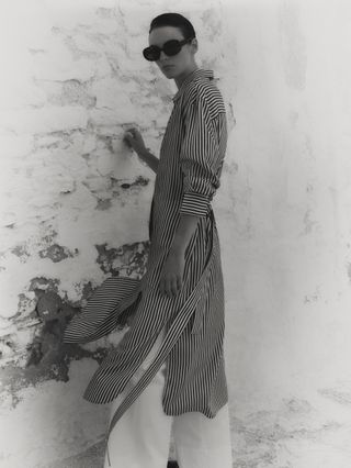 Massimo Dutti + Striped Shirt Dress With Belt