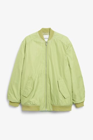Monki + Light Green Oversized Bomber Jacket