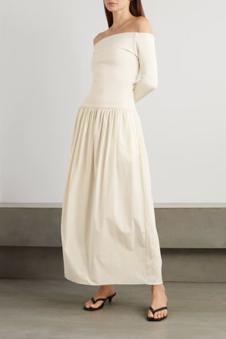 Esse Studios + Off-The-Shoulder Stretch-Knit and Cotton-Poplin Maxi Dress