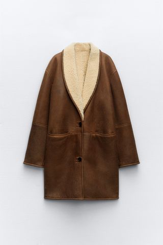 Zara + 100% Leather Double-Faced Coat