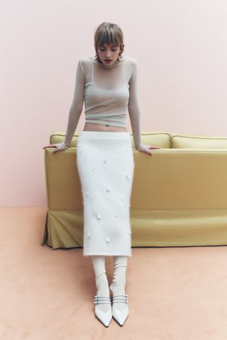 Zara + Alpaca Blend Knit Skirt with Sequins