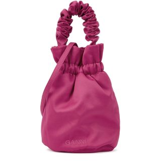 Ganni + Dark Pink Satin Top Handle Bag