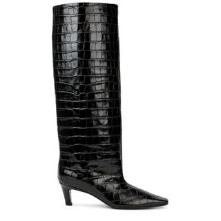 Totême + The Wide Shaft Black Leather Knee-High Boots