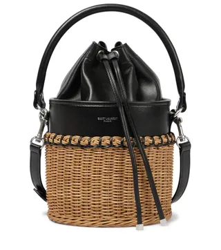 Yves Saint Laurent + Small Raffia and Leather Bucket Bag
