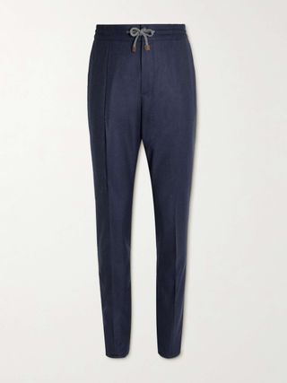 Brunello Cucinelli + Tapered Pleated Virgin Wool-Flannel Drawstring Trousers
