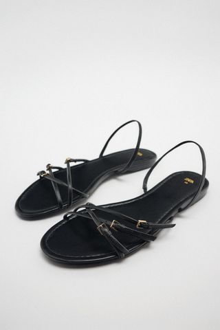 Zara + Buckled Flat Leather Sandals