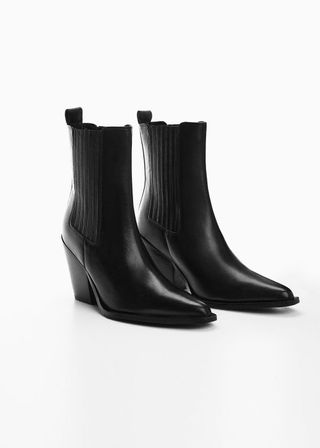 Mango + Cowboy-Style Leather Ankle Boots