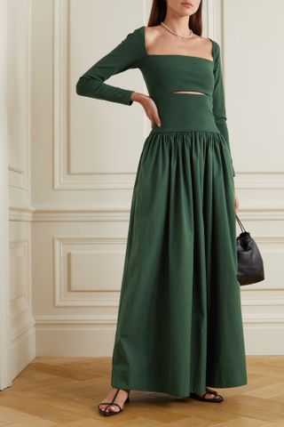 Esse Studios + Organic Cotton-Poplin and Cutout Stretch-Knit Maxi Dress