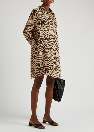 Soeur + Imani Zebra-Print Silk Shirt Dress
