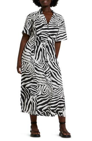 River Island + Zebra Print Short Sleeve Shirtdress