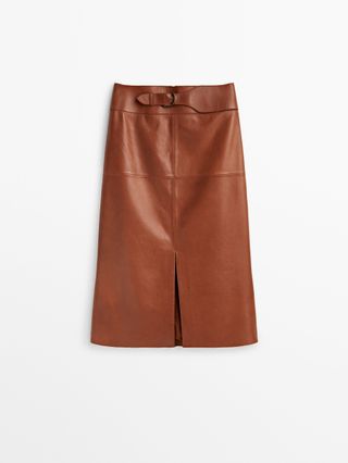 Massimo Dutti + Nappa Leather Skirt With Buckle