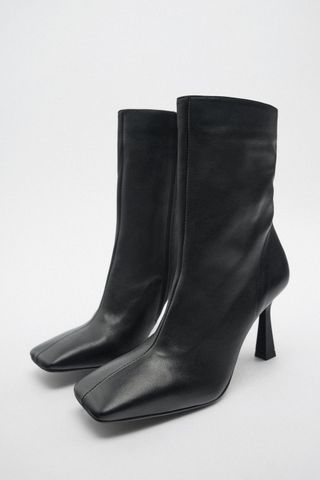 Zara + Heeled Leather Ankle Boots