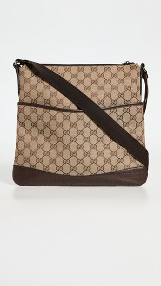 What Goes Around Comes Around + Gucci Brown Canvas Messenger Bag