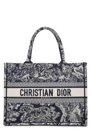 Christian Dior + Navy Reverse Embroidered Jungle Canvas Book Tote Medium