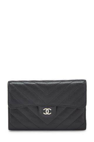 Chanel + Black Chevron Caviar Classic Flap Wallet