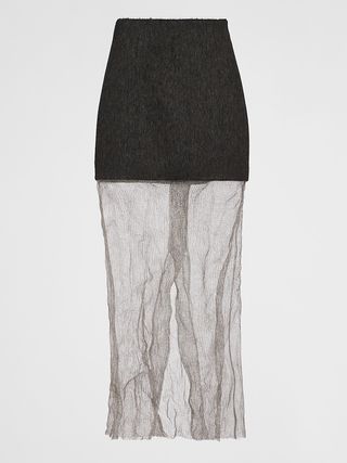 Prada + Cloth and Mesh Midi Skirt