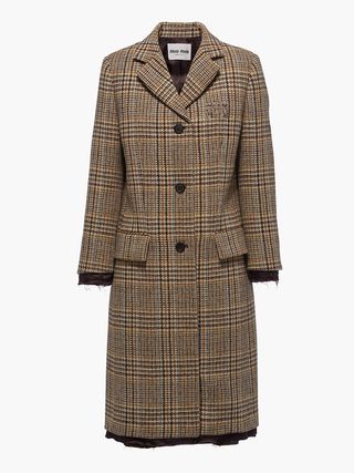 Miu Miu + Single-Breasted Plaid Coat