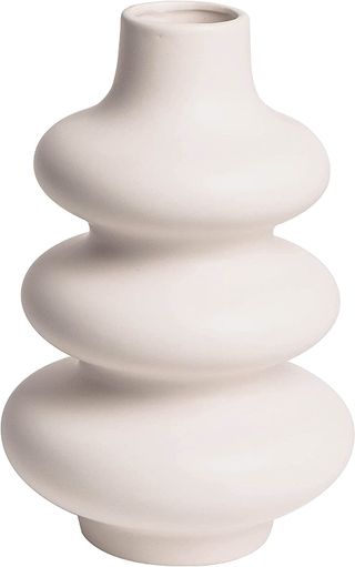 Poitemsic + Poitemsic White Ceramic Wavy Lines Vase Art Modern Minimalism Flower Vase Pot for Home Living Room Decoration