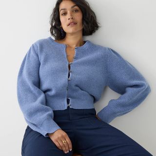 J.Crew + Cashmere Puff-Sleeve Cardigan Sweater