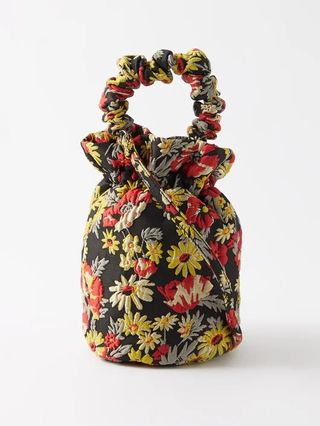 Ganni + Ruched Floral-Jacquard Handbag