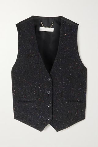 Chloé + Satin-Paneled Wool and Silk-Blend Tweed Vest