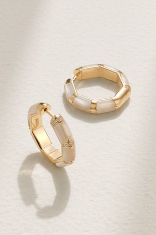 L'Atelier Nawbar + Bamboo 18-Karat Gold, Mother-Of-Pearl and Diamond Hoop Earrings