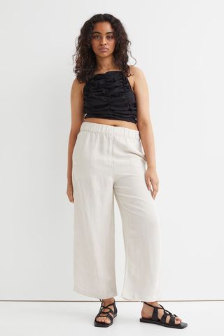 H&M + Wide-Leg Linen-Blend Pants