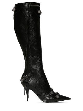 Balenciaga + Cagole Buckled Knee-High Leather Boots