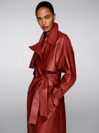 Massimo Dutti + Nappa Leather Trench Coat With Belt