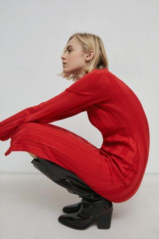 Warehouse + Petite Recycled Wide Rib Midaxi Knit Dress