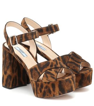 Prada + Leopard-Print Suede Sandals